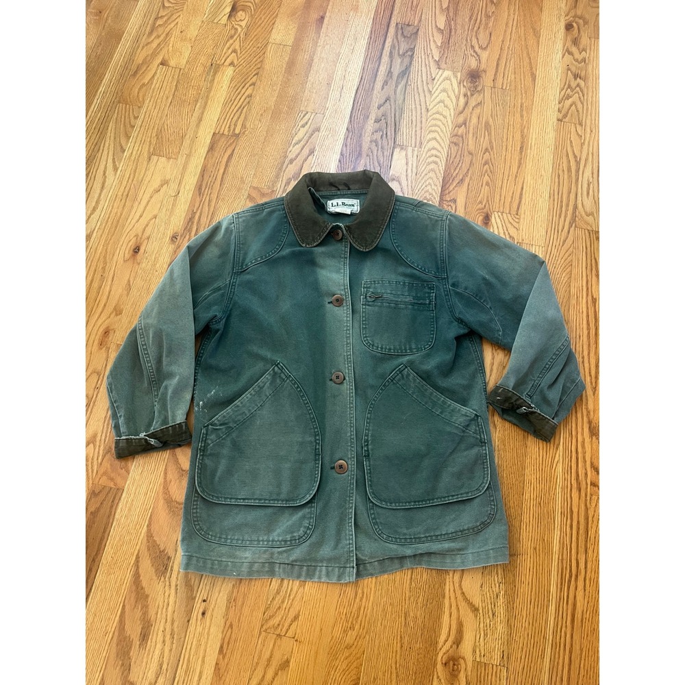 Vintage LL Bean Field Coat Womens Small Green Canvas Corduroy Barn Jacket USA